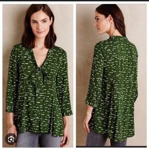 Maeve Forest Green Blouse with Cloud Pattern